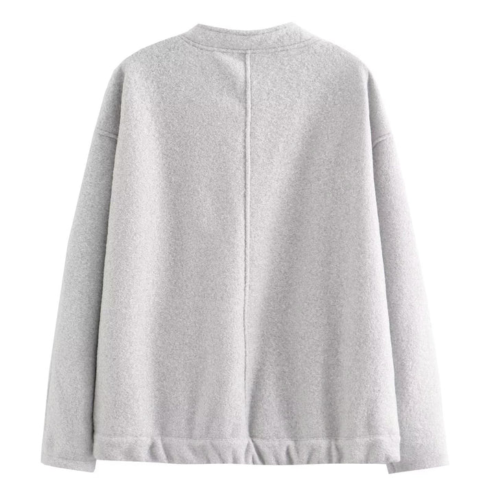 Damen nan kurze Boxy Wollmix‑Jacke mit kurzem Stehkragen, verdeckter Frontleiste und aufgesetzten Taschen Drune