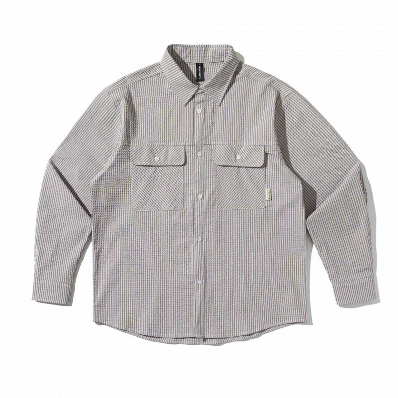 Unisex Boxy-Overshirt im Seersucker‑Look mit doppelten Brustklappen und Hemdkragen Drune