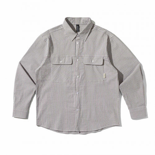 Unisex Boxy-Overshirt im Seersucker‑Look mit doppelten Brustklappen und Hemdkragen Drune
