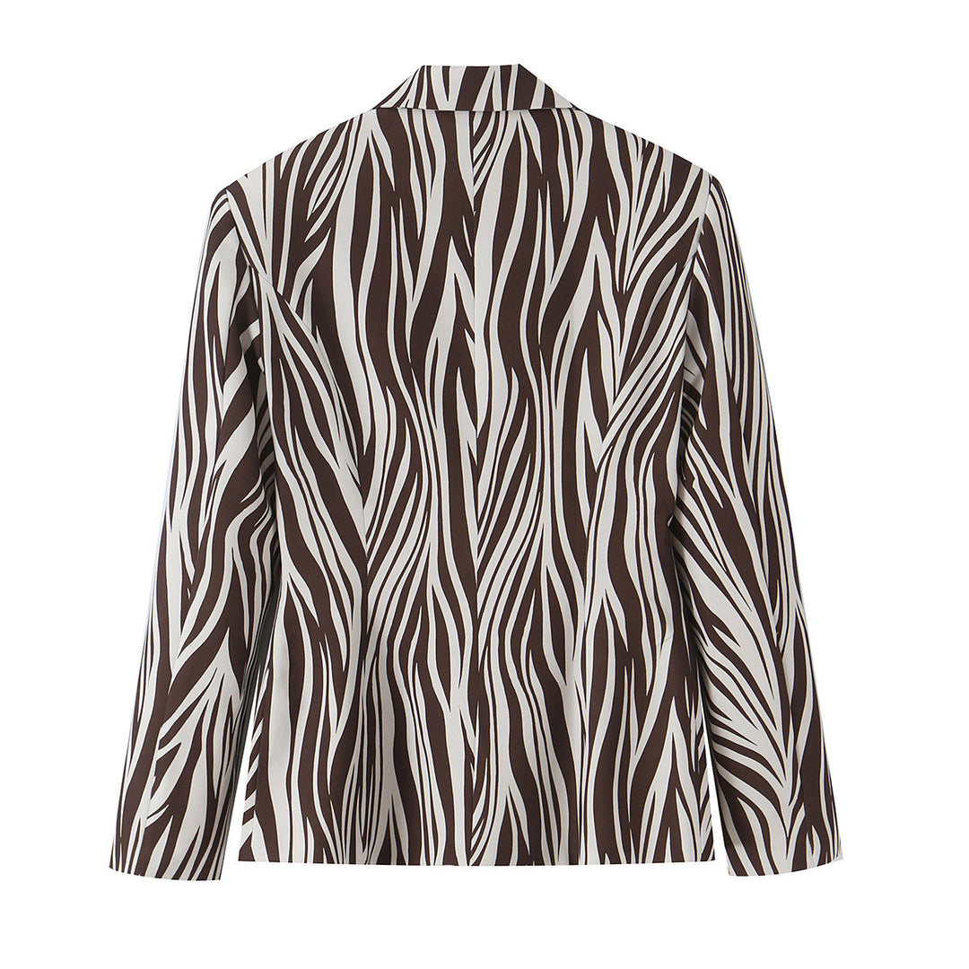 Damen Blazerjacke mit Zebrastreifen-Print, taillierter Silhouette und Reverskragen Drune
