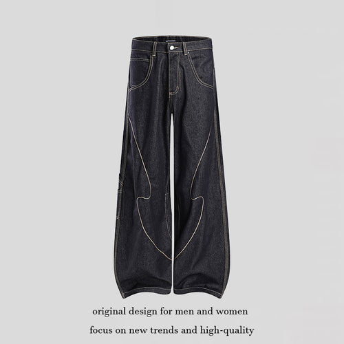 Damen High‑Waist weite Balloon-Jeans mit Kontrastnähten und Utility‑Tasche Drune