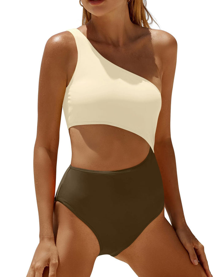 Femme Ein-Schulter Cut-Out Einteiler Badeanzug Drune