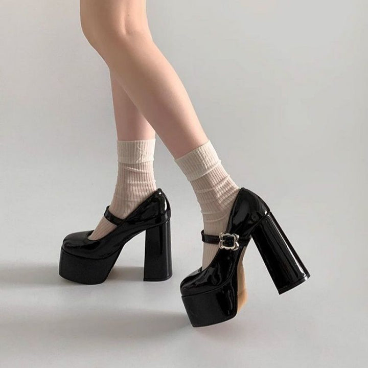 Damen Plateau-Pumps mit Rundschnürung und eleganter Schnalle Drune