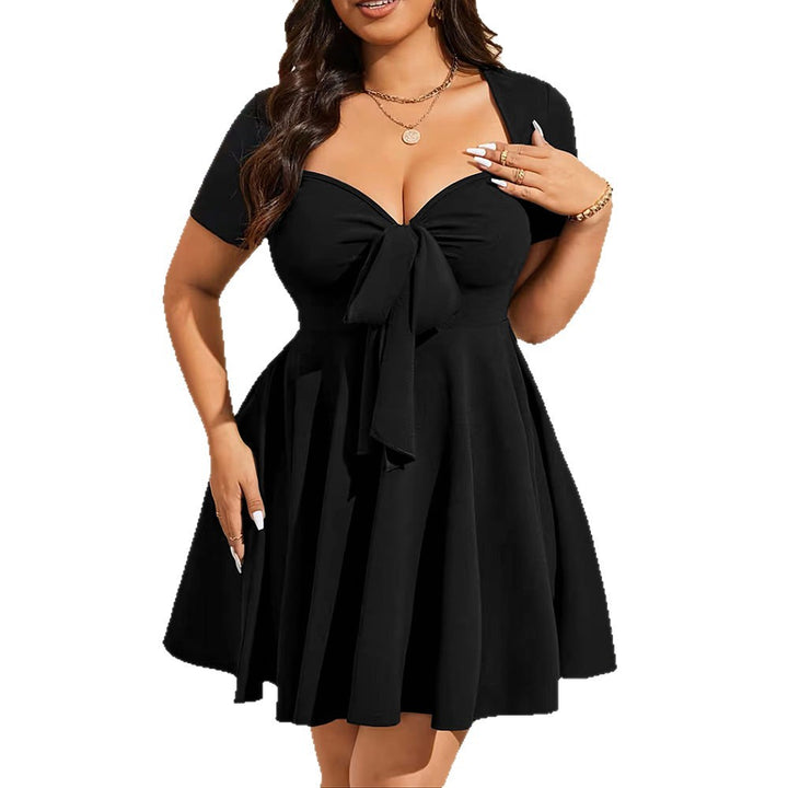 Damen Cocktailkleid mit tiefem V-Ausschnitt und Schleifendetail Drune