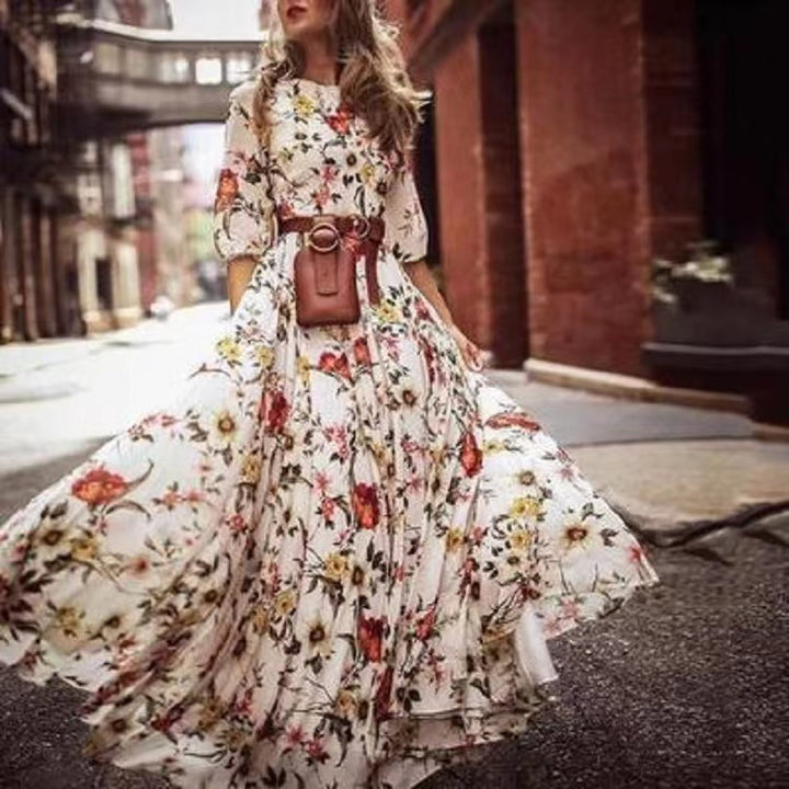 Damen Maxikleid mit floralem Design und voluminösen Ärmeln Drune