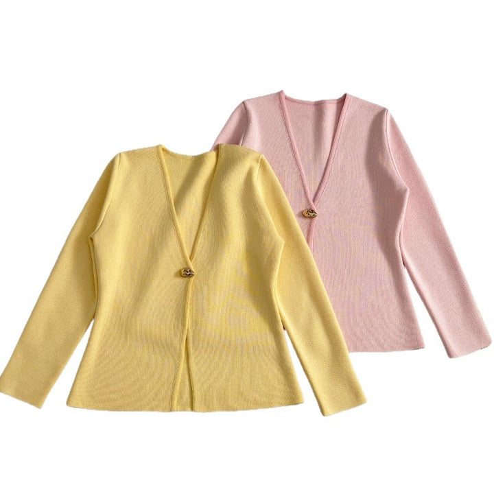 Damen lässiger V-Ausschnitt Cardigan mit dekorativem Knopf Drune