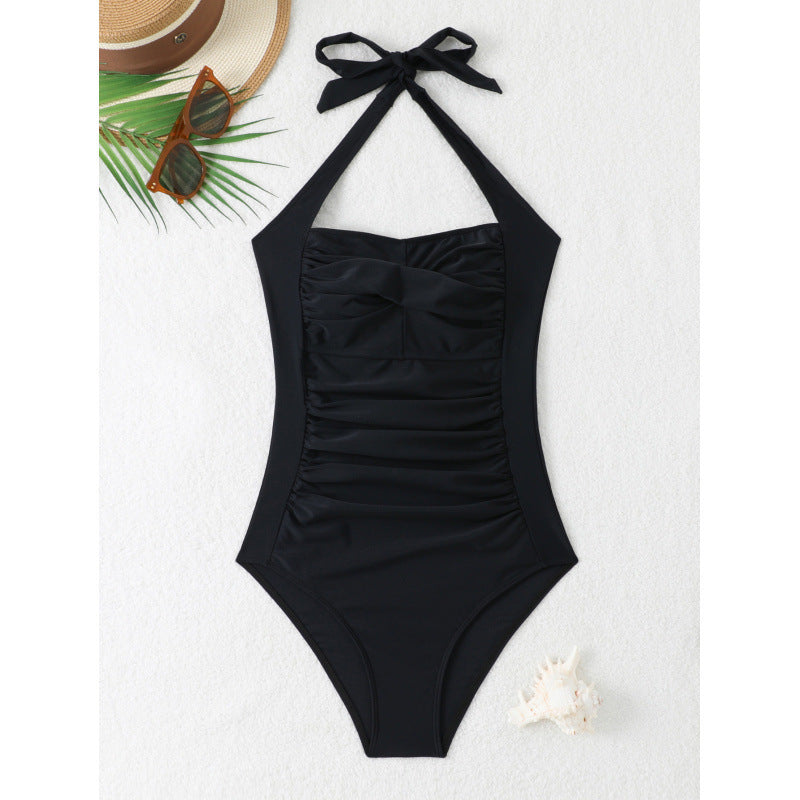 Damen Eleganter Wickel-Badeanzug mit Raffungen Drune