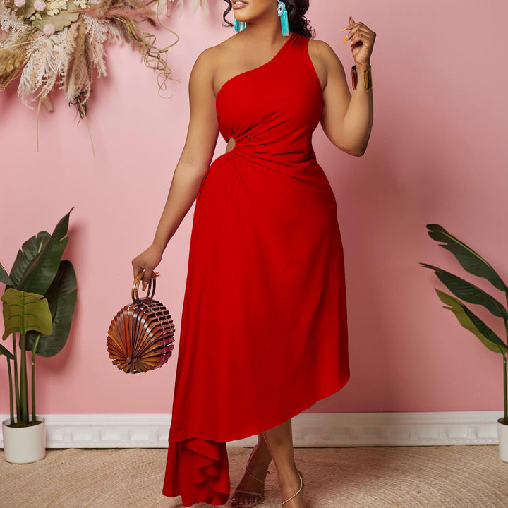 Damen asymmetrisches Wickelkleid mit einem Schulterdesign Drune