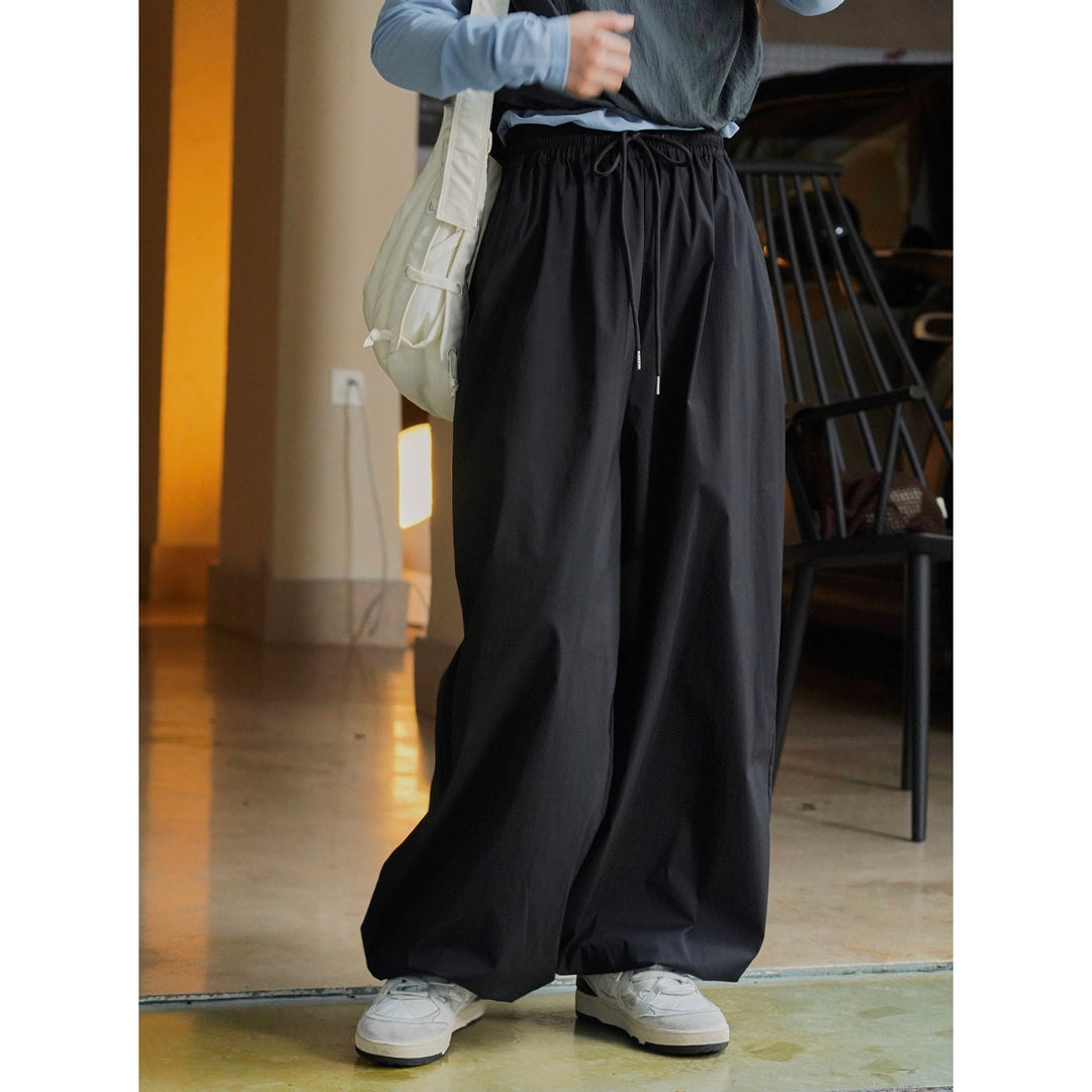 Damen Weite Baumwollmix-Baggyhose mit elastischem Tunnelzugbund Drune