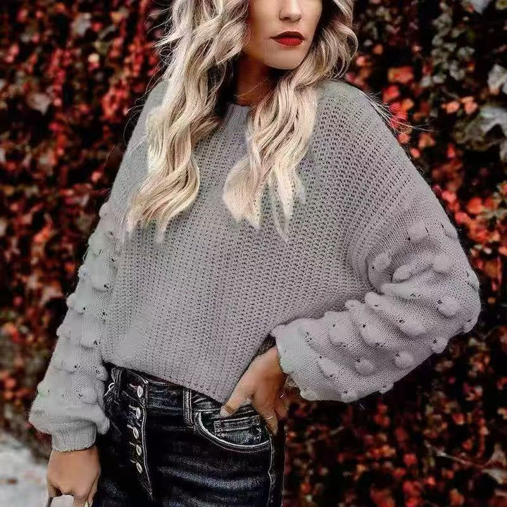 Damen lässiger Strickpullover mit voluminösen Ärmeln und strukturiertem Muster Drune