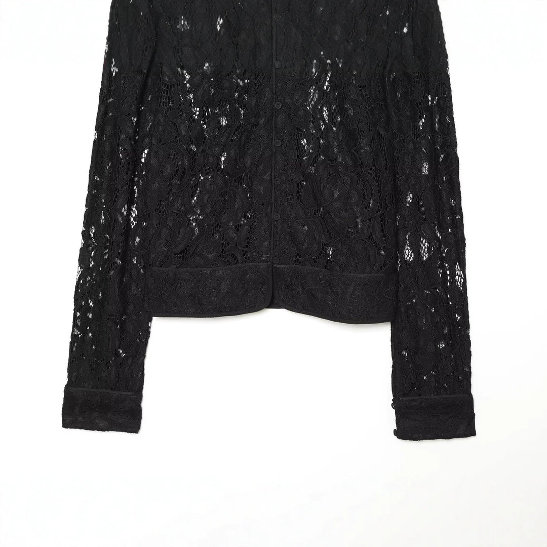 Damen Cropped Spitzenjacke mit floralem Allover-Spitzendesign und Stehkragen Drune