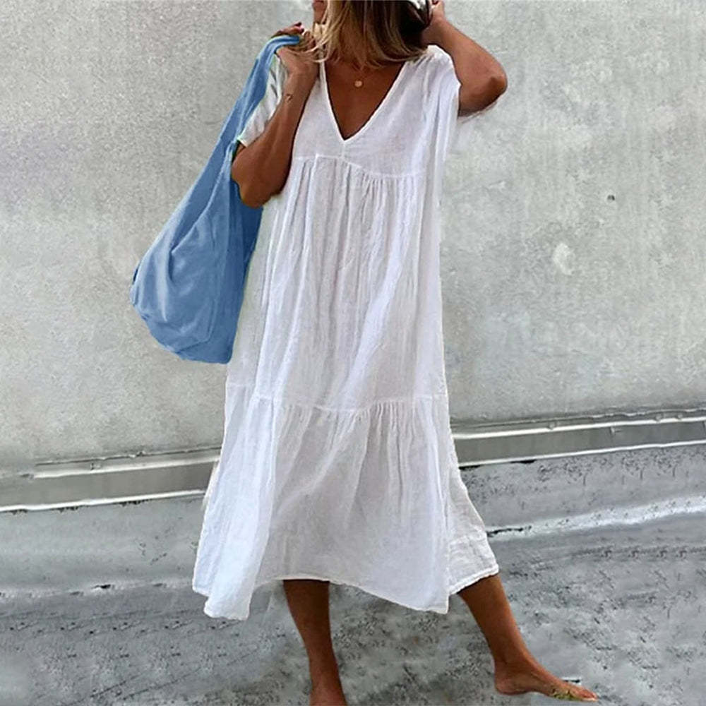 Damen luftiges Maxikleid mit floralem Muster und V-Ausschnitt Drune