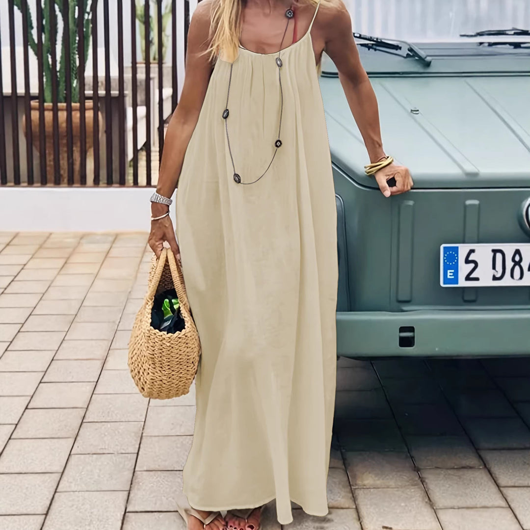Damen Maxikleid im eleganten Open-Back Design mit feinen Spaghettiträgern Drune