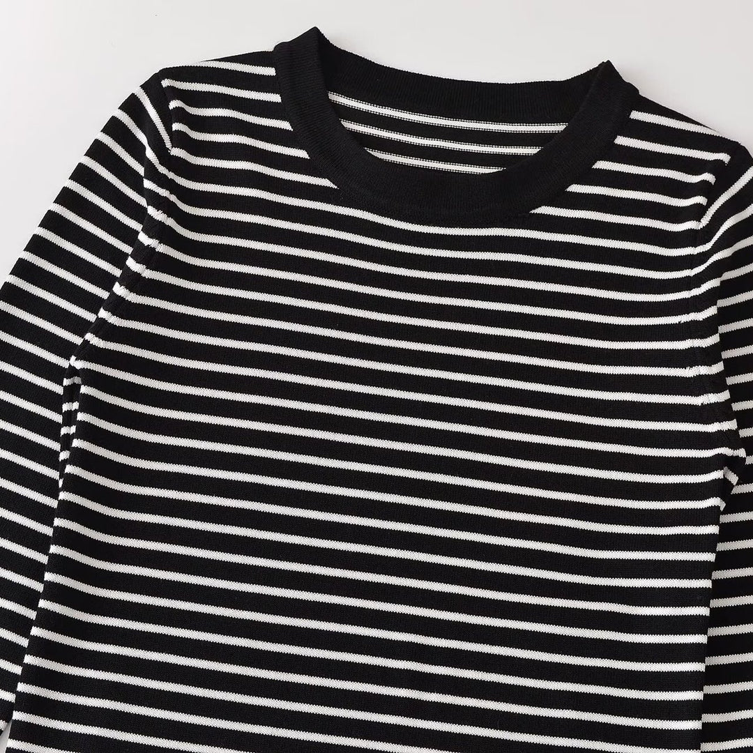 Damen Feinstrick-Ringelshirt mit schmaler Silhouette und Rundhalsausschnitt Drune