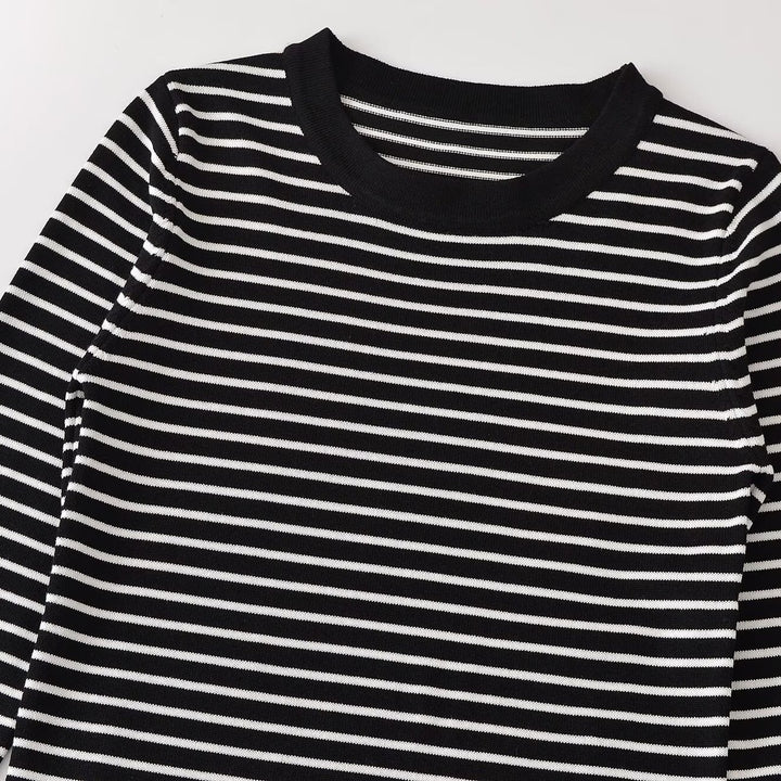 Damen Feinstrick-Ringelshirt mit schmaler Silhouette und Rundhalsausschnitt Drune