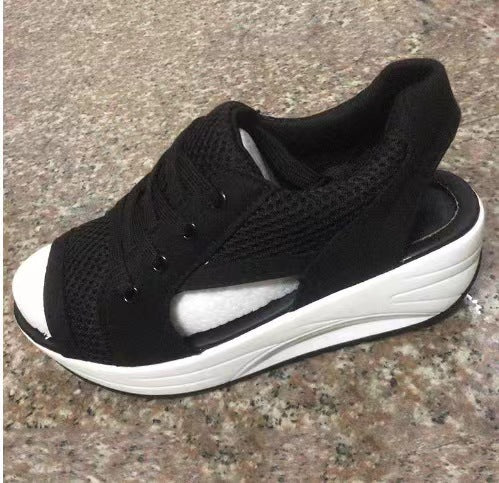 Damen  sportliche Keil-Sandale im Sneakerstil mit atmungsaktivem Mesh, gepolstertem Komfortfußbett und offener Zehenpartie Drune