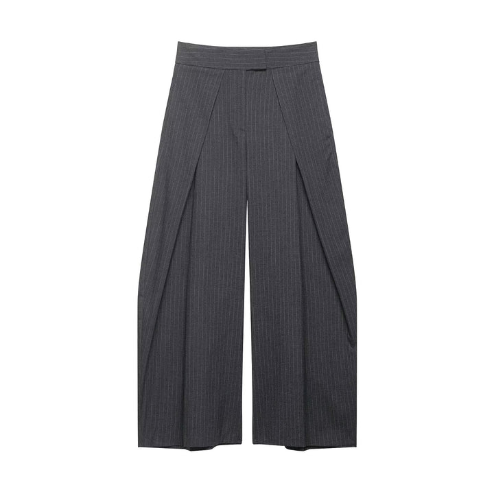 Damen Hochtaillierte Palazzohose mit Wickel-Überlagerung und Nadelstreifen Drune