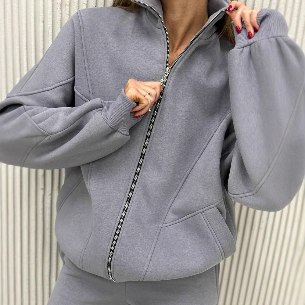 Damen Oversize-Halbzip-Sweatjacke mit sculptender High-Waist-Jogginghose aus schwerem French-Terry Drune