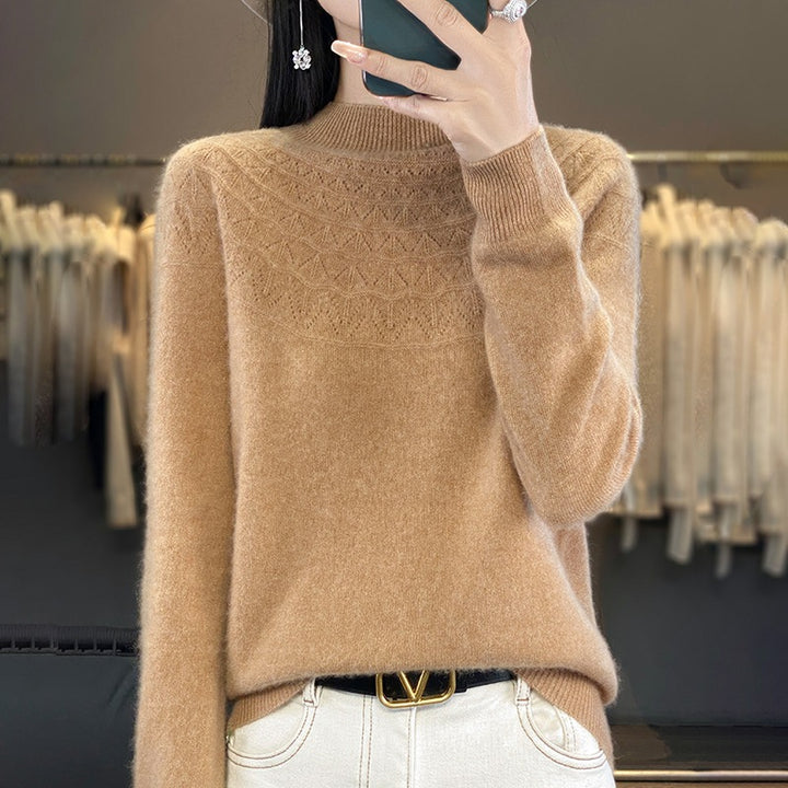 Damen Kuscheliger Mohair‑Optik Pullover mit Zierstruktur am Oberteil und Stehkragen Drune