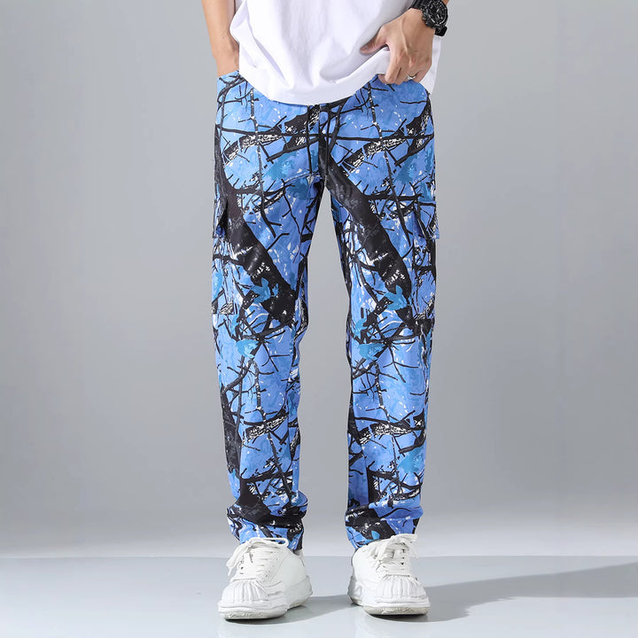 Herren Gemusterte Cargo-Jogginghose mit Tunnelzug, aufgesetzten Taschen & tapered Bein Drune
