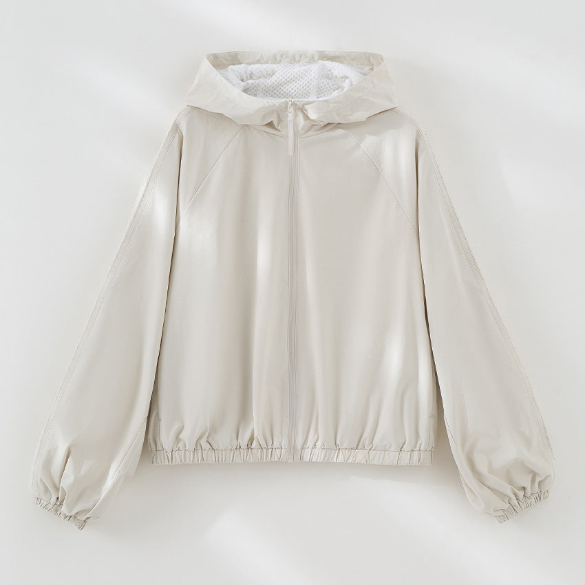 Damen Leichte Kapuzenjacke mit Kurzreißverschluss, Raglanärmeln und elastischem Saum Drune