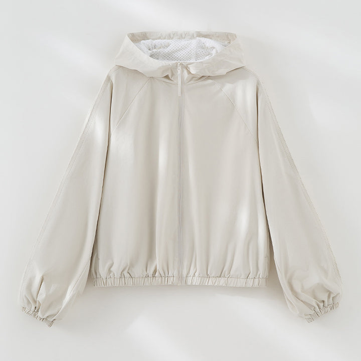 Damen Leichte Kapuzenjacke mit Kurzreißverschluss, Raglanärmeln und elastischem Saum Drune