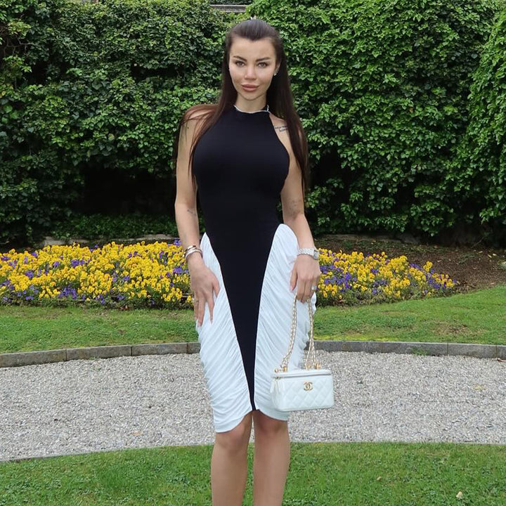 Damen Elegantes Kleid mit Stehkragen und Rüschenverlauf Drune