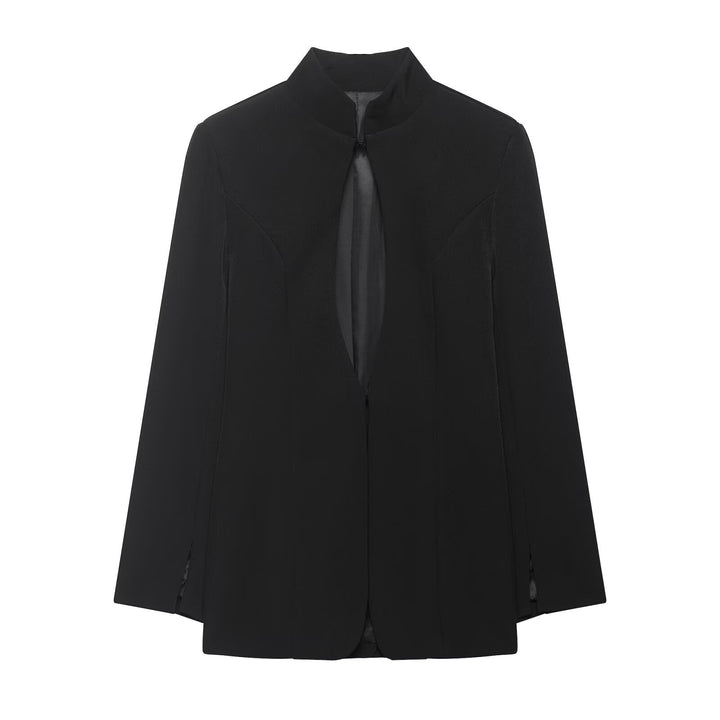 Damen Kastenförmiger Cape-Blazer mit Stehkragen und verdeckter Front Drune
