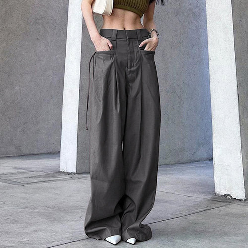 Damen weite Palazzo-Hose mit eleganten Falten und hohem Taillenbund Drune