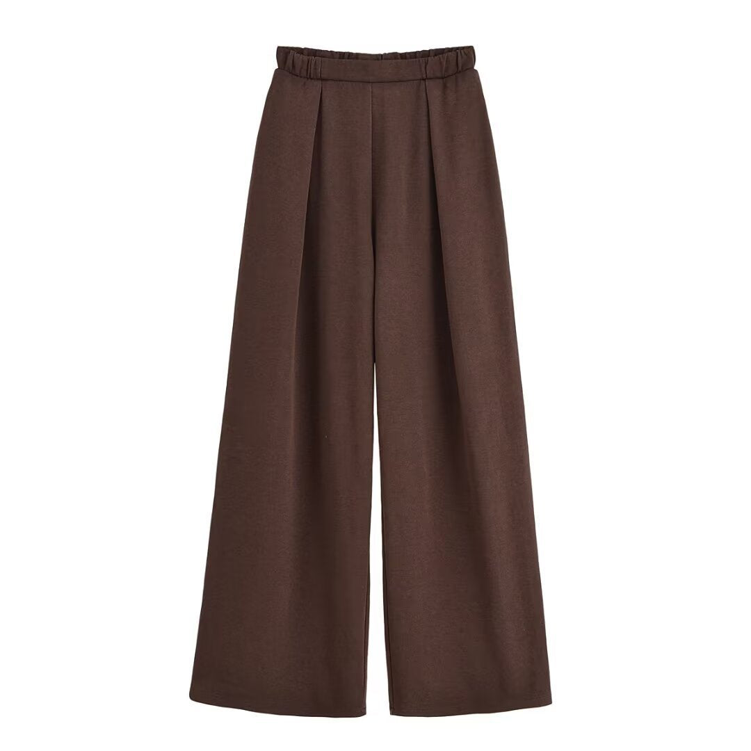 Damen 50+ weite High‑Waist Palazzo‑Hose mit elastischem Bund und Frontfalten Drune