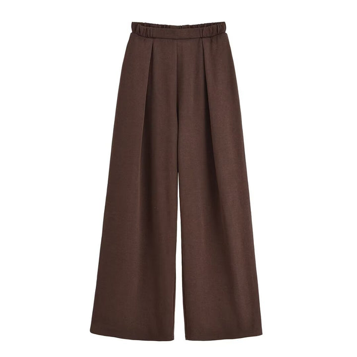 Damen 50+ weite High‑Waist Palazzo‑Hose mit elastischem Bund und Frontfalten Drune