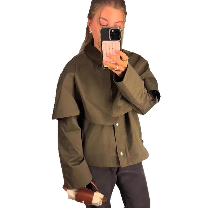 Damen Kurztrenchjacke mit Cape-Overlay und Oversize-Ärmeln Drune