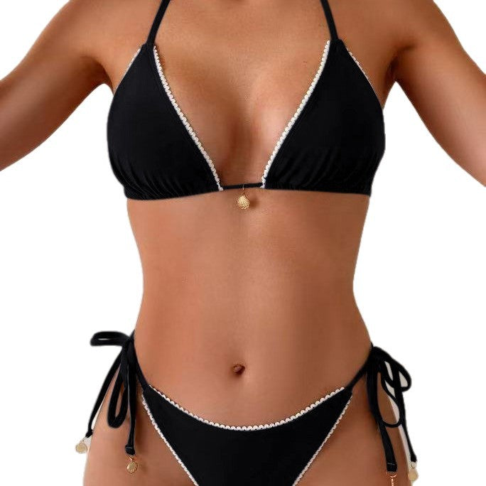 Damen Triangel-Bikini mit dekorativen Perlendetails Drune