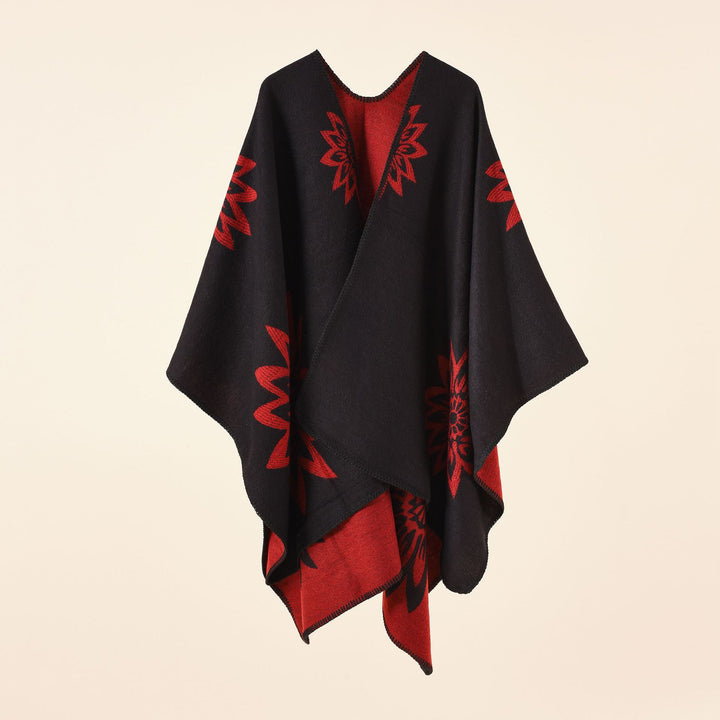Damen Oversize‑Umhang im Wendefinish mit floraler Intarsienstickerei Drune