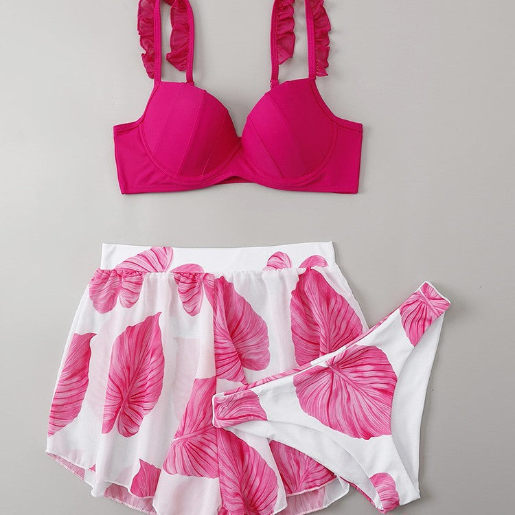 Damen Badeanzug Set mit farbenfrohem Blätterdruck Drune