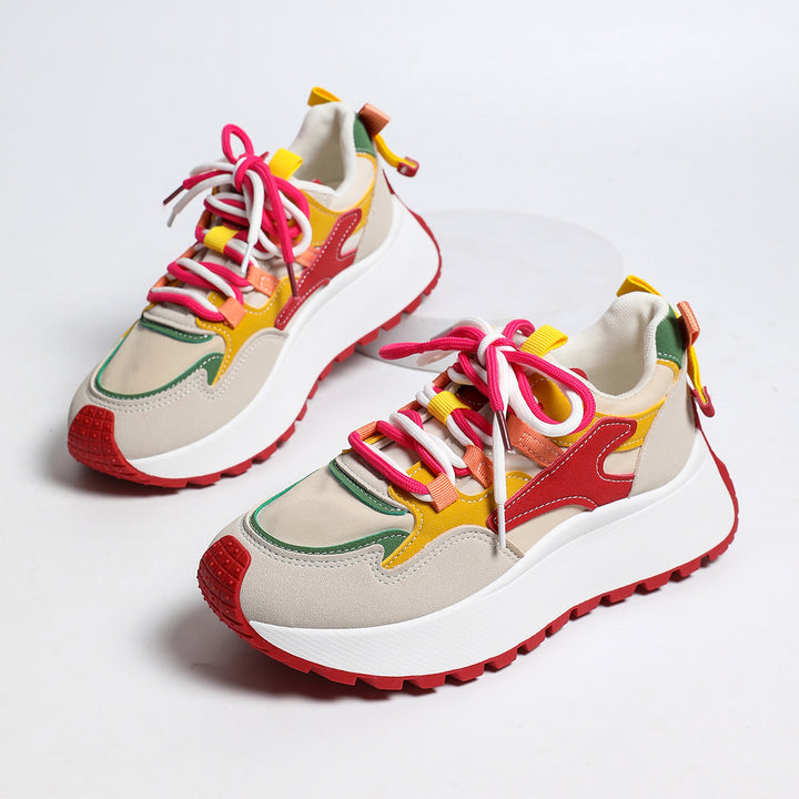 Damen Plateau-Sneaker mit mehrlagigem Obermaterial, gepolsterter Ferse und griffiger Profilsohle Drune