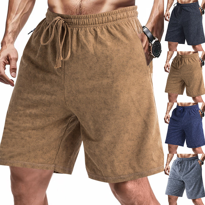 Herren nan locker geschnittene Frottee-Shorts mit elastischem Bund Kordelzug und seitlichen Eingrifftaschen Drune