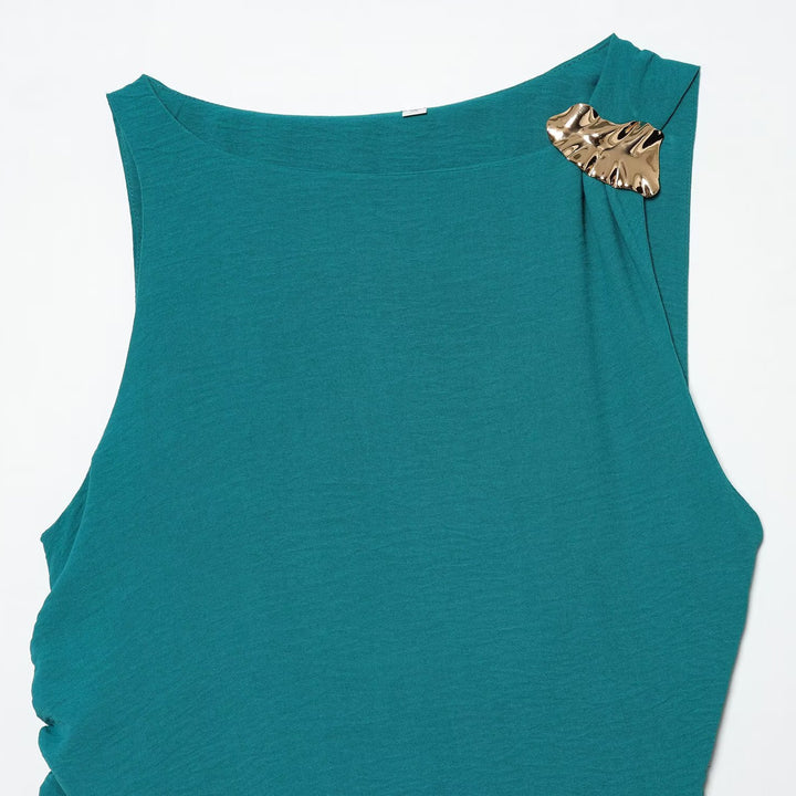 Damen Maxikleid mit elegantem Faltenwurf und asymmetrischem Saum Drune