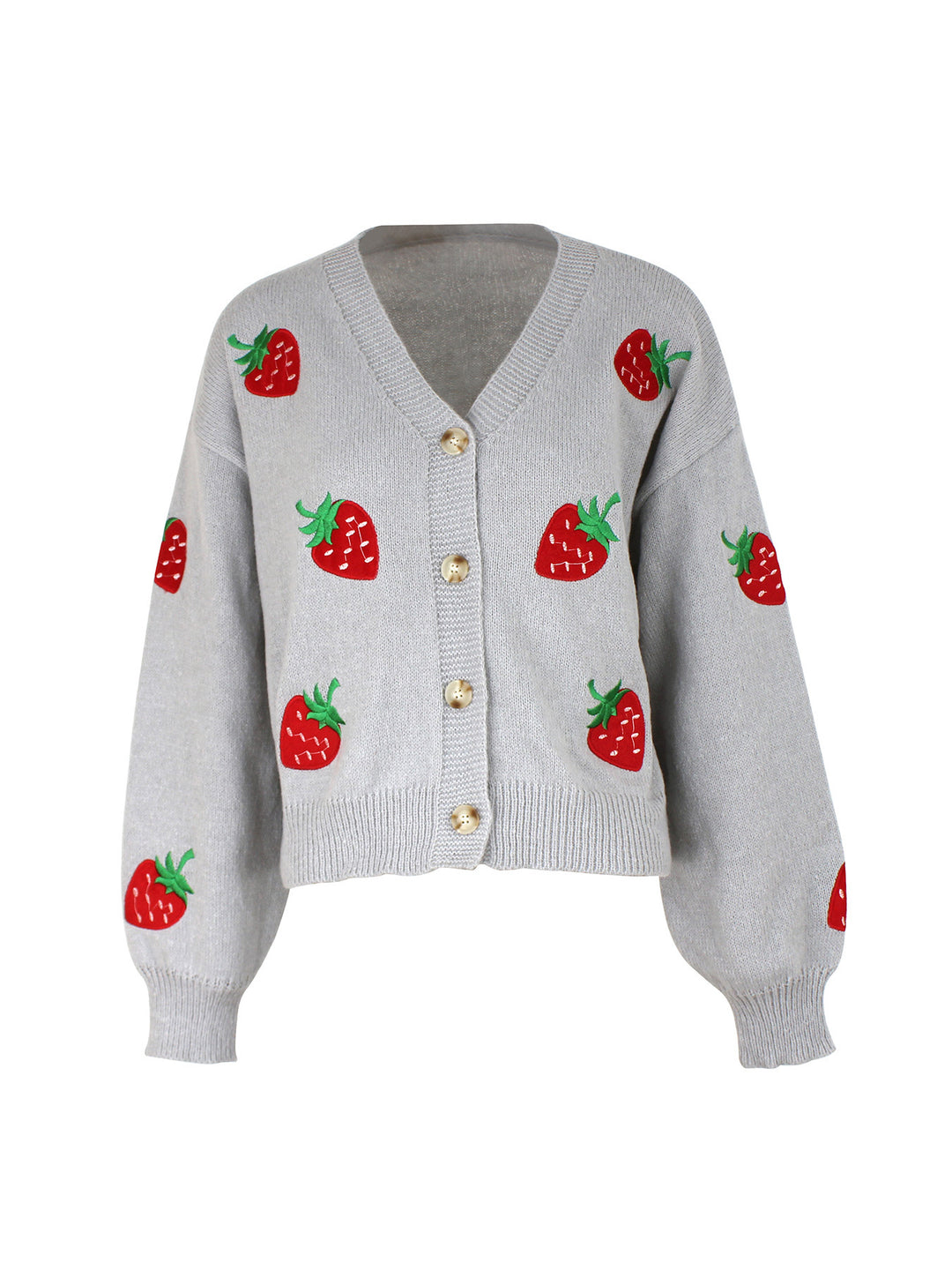 Damen verspielter Strickcardigan mit Erdbeerstickerei Drune