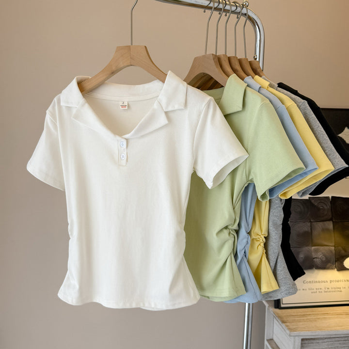 Damen Poloshirt mit kurzen Ärmeln und Kordelzugdetail Drune