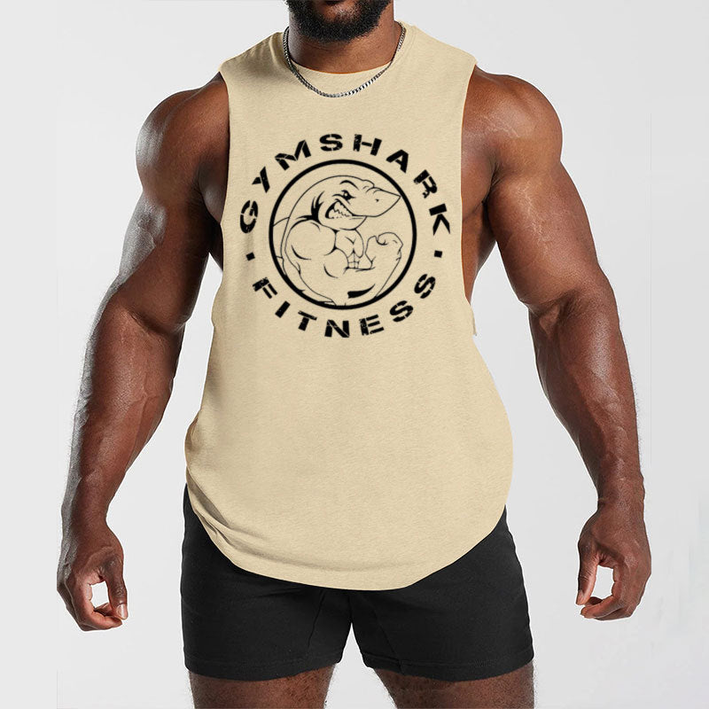 Herren nan ärmelloses Muskelshirt mit extra tiefen Armöffnungen und großem Logodruck Drune