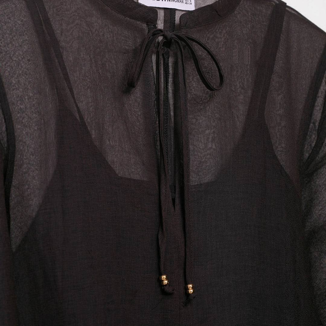 Damen Transparentes Chiffon-Kaftankleid mit Volantärmeln und Tunnelzug Drune