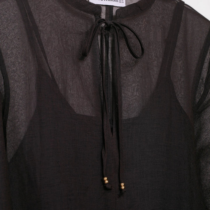 Damen Transparentes Chiffon-Kaftankleid mit Volantärmeln und Tunnelzug Drune