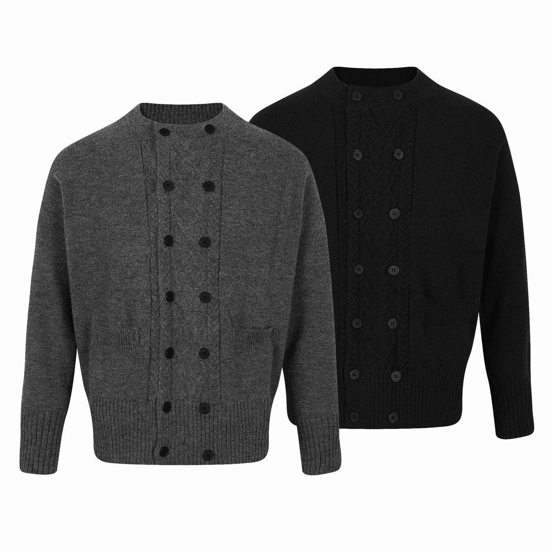 Herren Doppelt geknöpfte Strickcardigan mit Zopfmuster und Stehkragen Drune