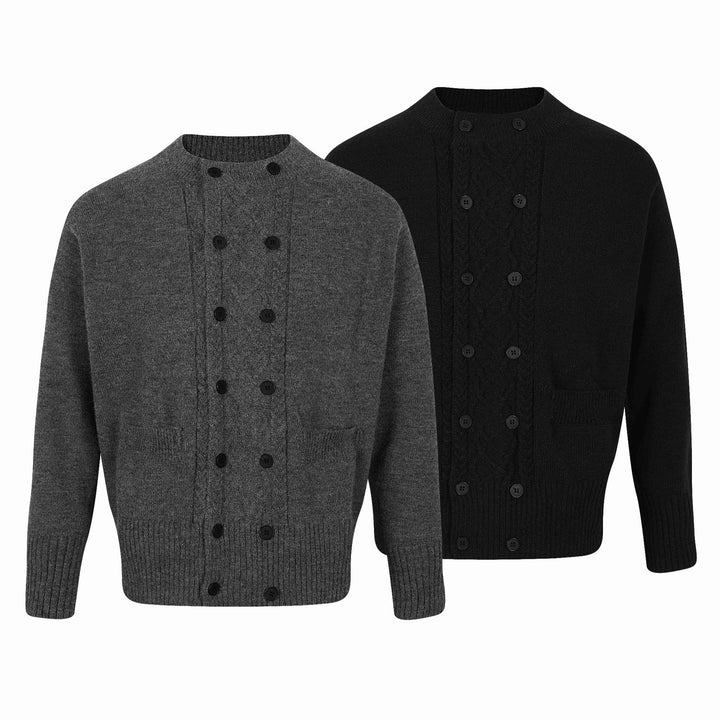 Herren Doppelt geknöpfte Strickcardigan mit Zopfmuster und Stehkragen Drune