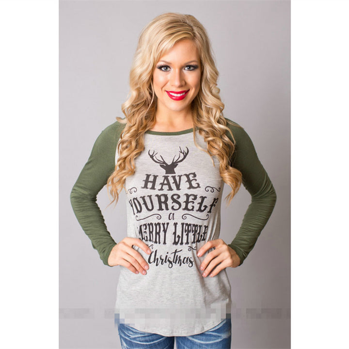 Damen Langarmshirt mit fröhlichem Weihnachtsdruck und Raglanärmeln Drune