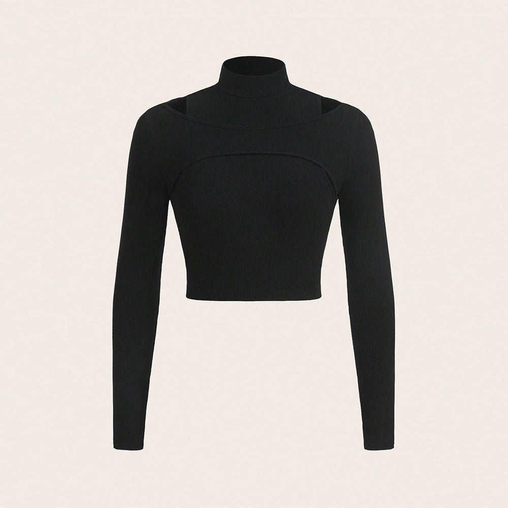 Damen Crop-Top mit hochgeschlossenem Design und raffiniertem Cut-Out Drune