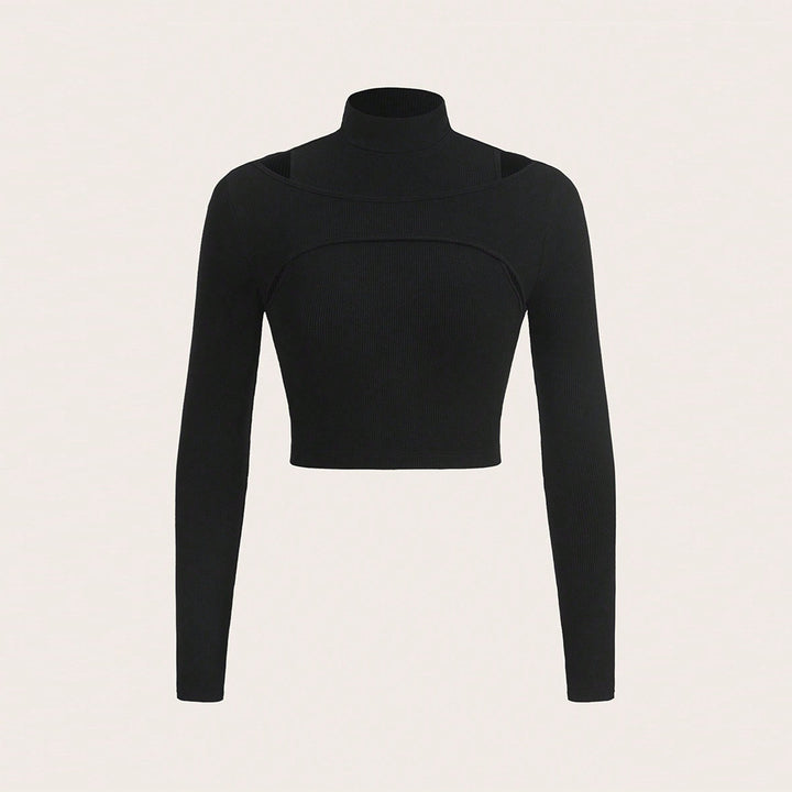 Damen Crop-Top mit hochgeschlossenem Design und raffiniertem Cut-Out Drune