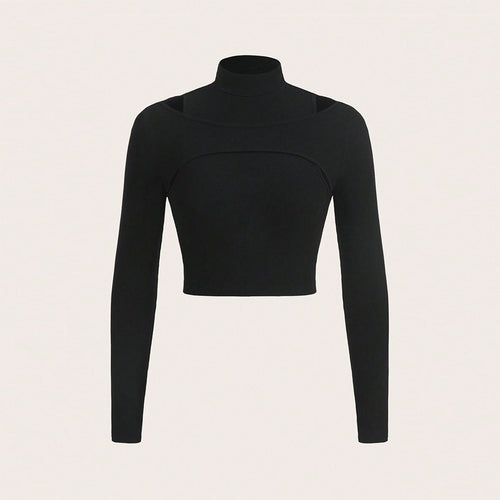 Damen Crop-Top mit hochgeschlossenem Design und raffiniertem Cut-Out Drune