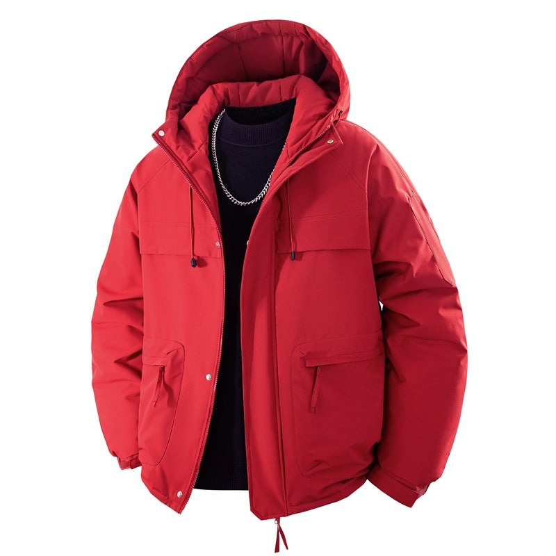 Herren wattierter Kapuzenparka mit hoher Stehkragenlösung, verstellbarem Kordelzug und multifunktionalen Außentaschen Drune
